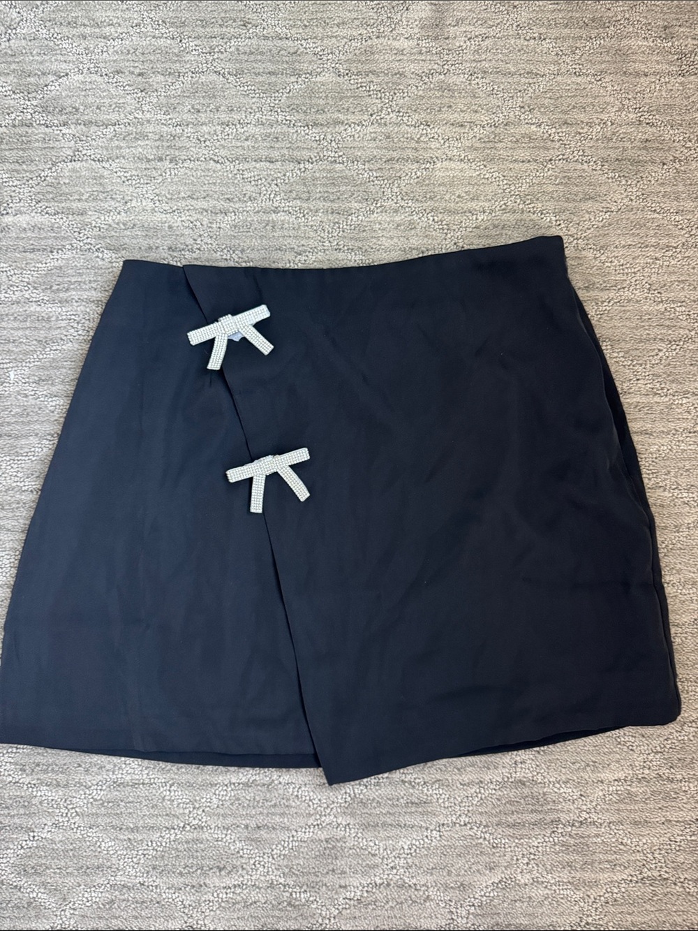 Petal & Pup Black Mini Skirt with Rhinestone Bow Details
